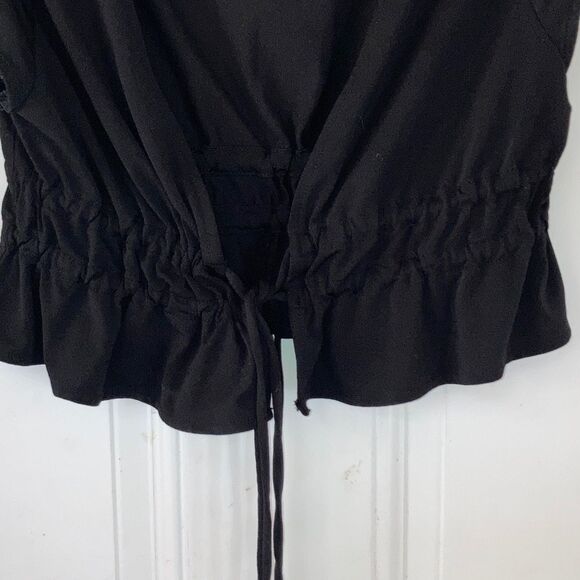 Crop Top Black Peplum Tie Front Babydoll Short Sleeve FOREVER 21 Womens Medium - Picture 5 of 10